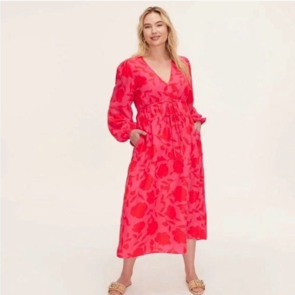 NWT Kate Spade xTarget Pink Rose Floral Midi Boho Linen Blend  Dress. Size XS